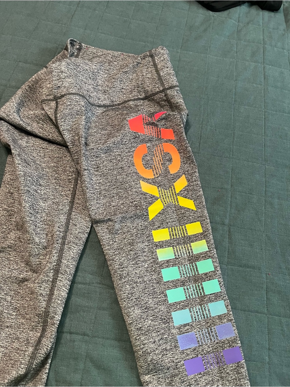Large Victoria's Secret Gray Leggings with Rainbow Side Logo